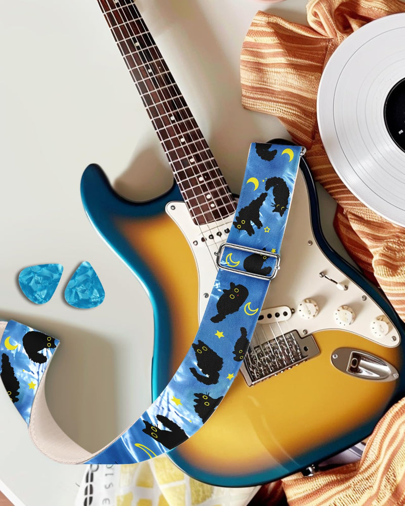 Acoustic Guitar Strap for Ukulele Bass Classical Electric Guitar Correa para Guitarra Adult Size Cool Long Adjustable Blue Cats