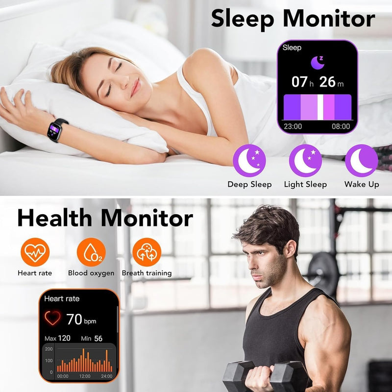 Smart Watch for Men Women, 2.09" AI Fitness Smartwatches with Calling/SMS, Heart Rate/Sleep/SpO2 Monitor, Pedometer, Dual Bands, 3 Games for Android/iOS Phones (White) White