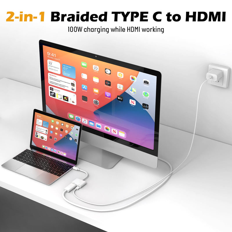[MFi Certified] USB C to HDMI Adapter for iPhone 15 to TV,4K Sync Screen Connector Cable Digital AV Adapter with 100W Fast Charge Compatible for iPhone 15 to HDTV Projector Moniter