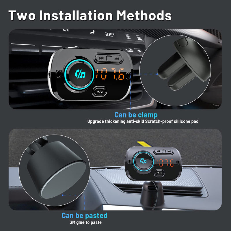 Bluetooth FM Transmitter for Car, Wireless Radio Adapter Car Music Player Receiver with Bluetooth FM Frequency Support Hands Free Call,Charger Dual USB Port,TF Card/AUX BC49BQ