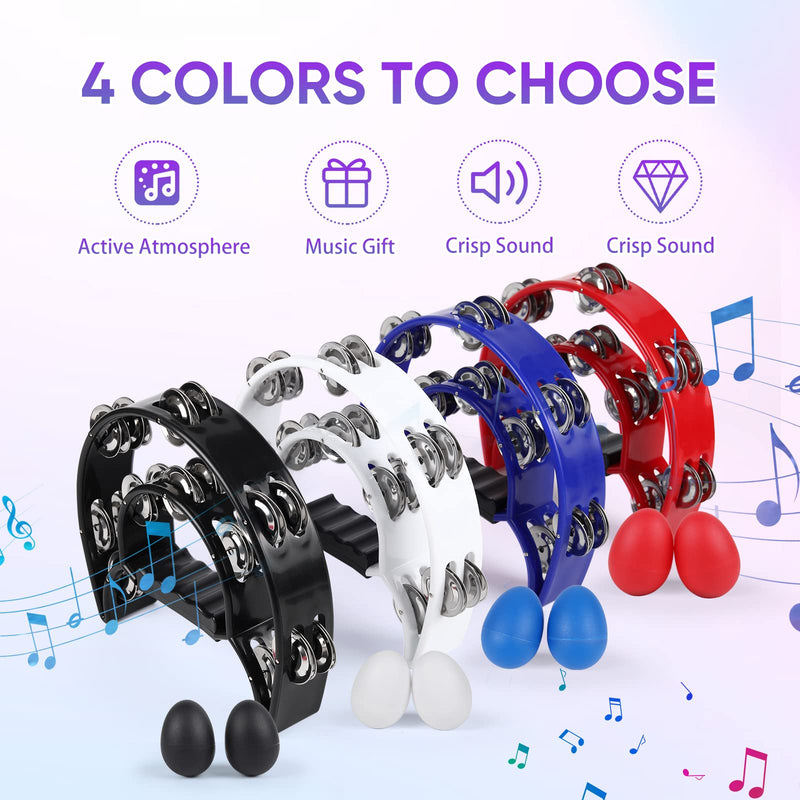 [AUSTRALIA] - Tambourine Musical Instrument with Egg Shakers - Double Row Metal Jingles Tambourines Half Moon Handheld Percussion Gift for Adults Church Musical Education KTV Party Dance (Blue) Blue 