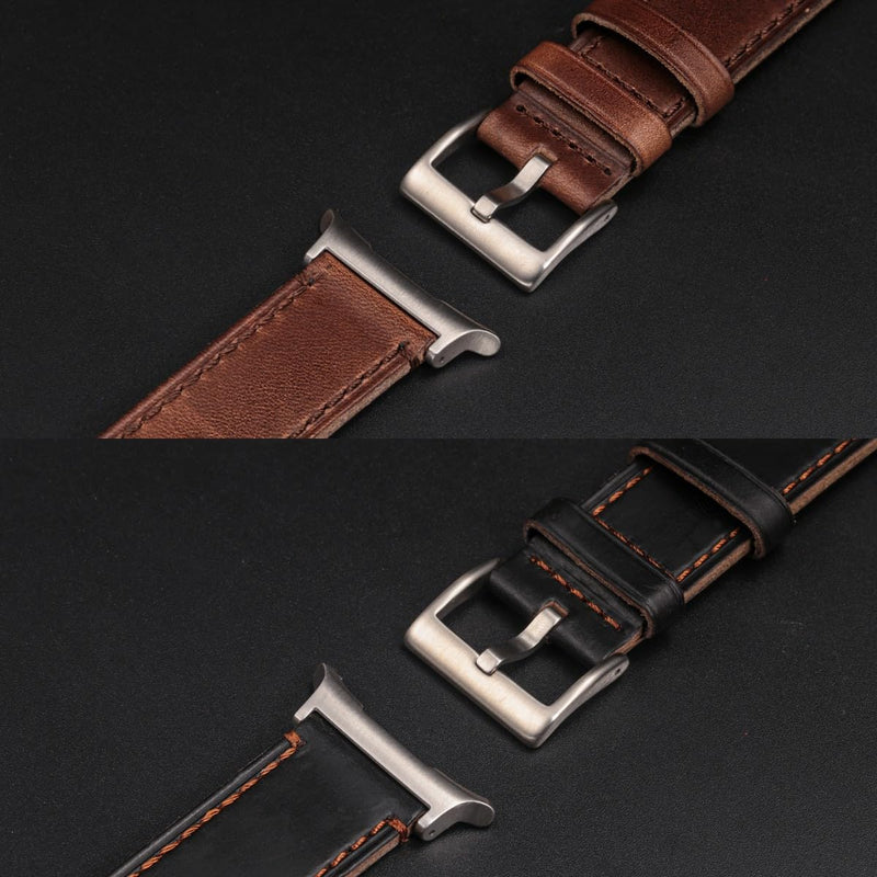 Band Compatible with Samsung Galaxy Watch Ultra 2/1 47mm (2026/2025/2024), Vintage Horween Leather Wristband Replacement Strap for Galaxy Watch Ultra Men Women Black+Natural / Silver Buckle Galaxy Watch Ultra 47mm (2026/2025/2024)