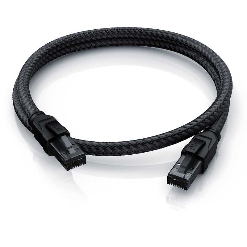 CSL CAT8.1 Network Cable 40 Gbits - 2 m - Cotton Jacket - Black Series - LAN Patch Cable RJ45 - CAT8 Gigabit Ethernet Cable - 40000 Mbits - S/FTP PIMF Shielding - Compatible with CAT6 CAT7 2,0m A: Round