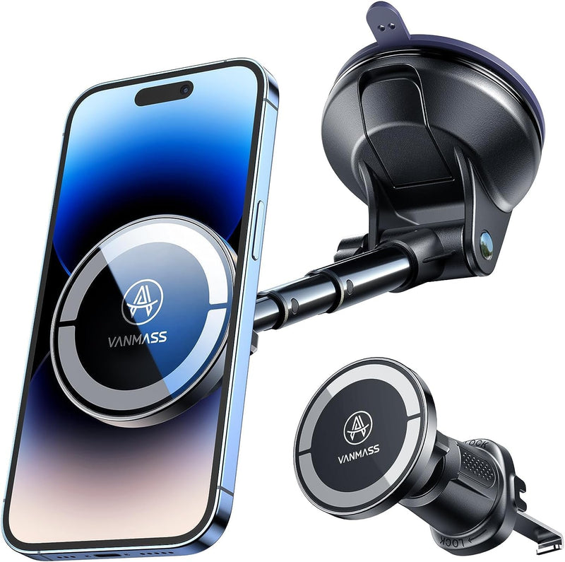 VANMASS [True Military-Grade Car Phone Holder [2024 Best Suction & Clip] Cell Phone Mount for Dashboard Windshield Vent Truck Cradle Dash Stand for iPhone 15 Pro Max 14 13 12 Android, Blue