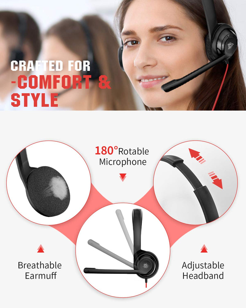 NUBWO USB Headset with Microphone for Laptop PC, headphones with Noise Cancelling Microphone for Computer, On-Ear Wired Office Call Center Headset for Boom Skype Webinars, In-line Control, Lightweight 1 Unit