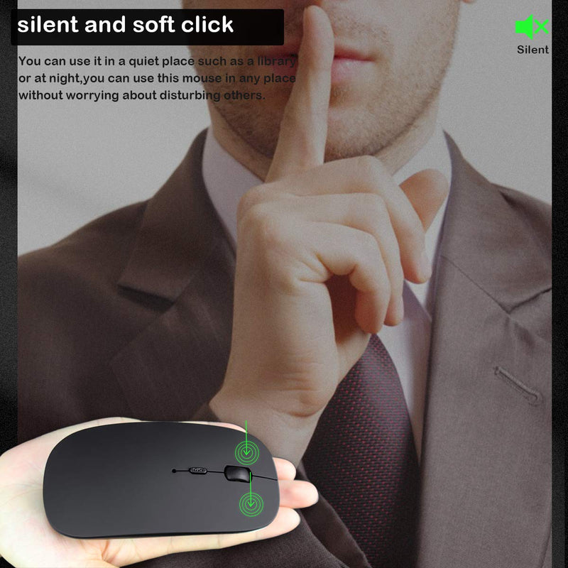 Bluetooth Mouse, Rechargeable Wireless Mouse Dual Mode(Bluetooth 5.0+USB),2.4G Computer Mouse with USB Receiver, Silent Slim with Adjustable DPI for Laptop, PC, Mac,OS,Android, Windows,(Black) Black