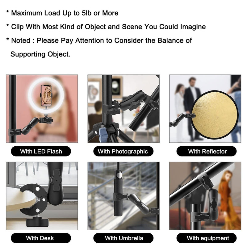 [AUSTRALIA] - Double Mount Clamp Bracket Monitor Magic Socket Arm for Desk Photo Studio Light Stand, Photography Reflector, Flag Holder Mount, Cross Bars, Umbrella, Pole Stick Shoot Accessories Tools 
