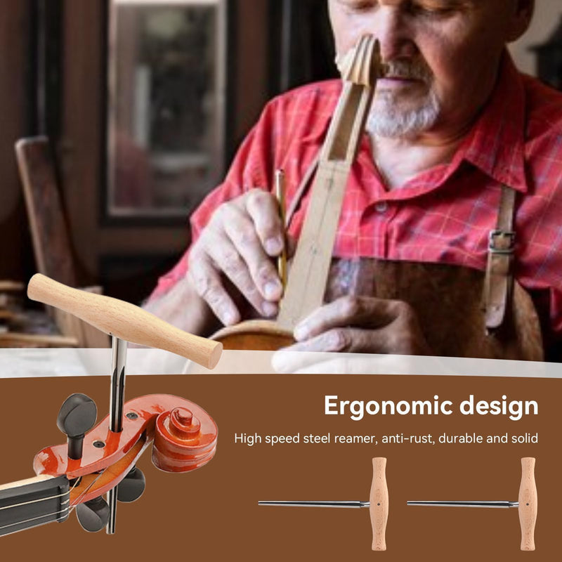 [AUSTRALIA] - Violin Peg Hole Reamer 1:30 Taper with Wood Handle Violin Luthier Tool for 3/4 4/4 Violins Reamer T Handle Bridge Pin Reamer for Wood Latches, Woodworker, Repairman Maintenance Cutting Tool 