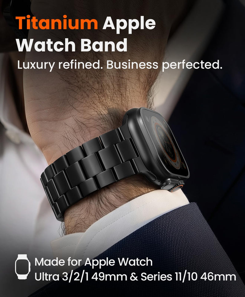 Titanium Band for Apple Watch Ultra 3/2/1 49mm Series 11/10 46mm | Grade 5 Titanium Apple Watch Band, Anti-Scratch DLC Coating, Micro-Adjust Link, 22mm Classic Metal Bands for Men Gift-CRNS03 CRNS03 | Black