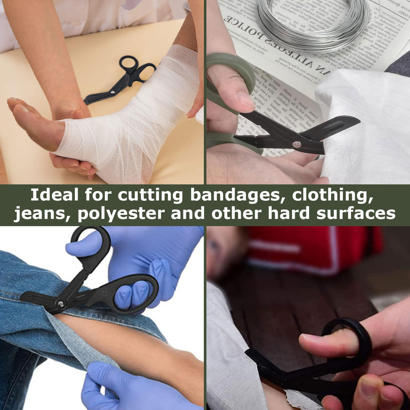 Medical Bandage Scissors, Medical Scissors, Stainless Steel Bandage Scissors, 15 cm, Bent Stealth Black for Nurses, Medical Students, Emergency Room (Black and Green)