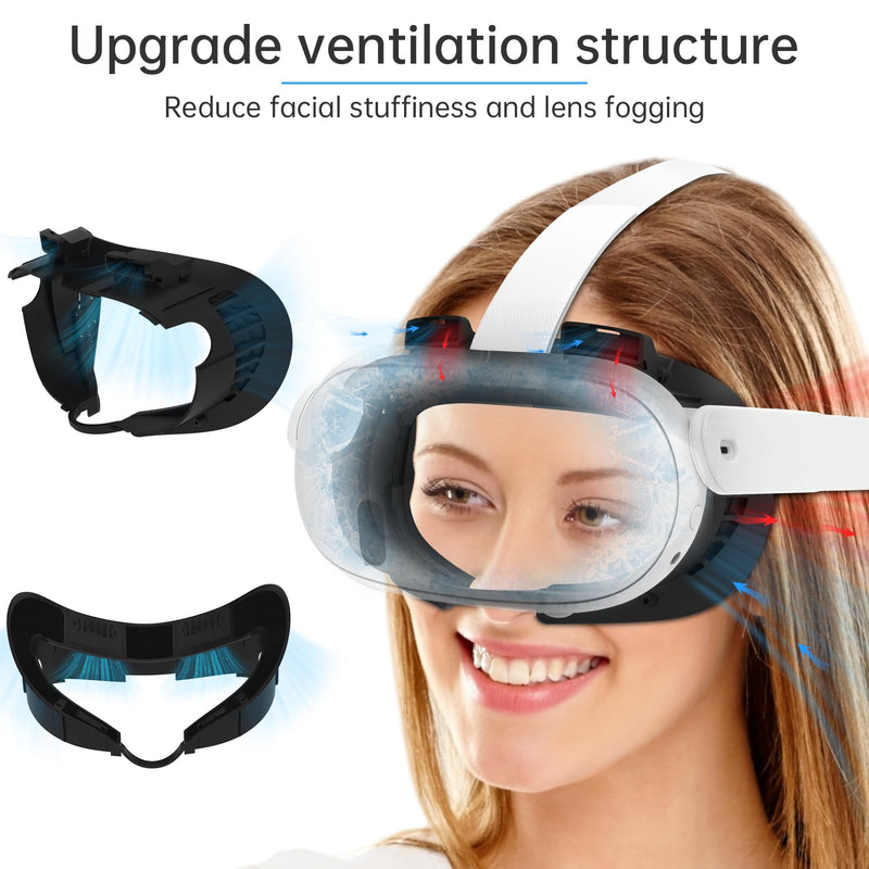 Hibloks Face Cover Pad Facial Interface Compatible with Meta/Oculus Quest 3 Accessories, Air-Circulation Design,Comes with soft breathable ice silk cotton and PU mask replacement pad(Fan Not Included) Quest 3 Face Cover