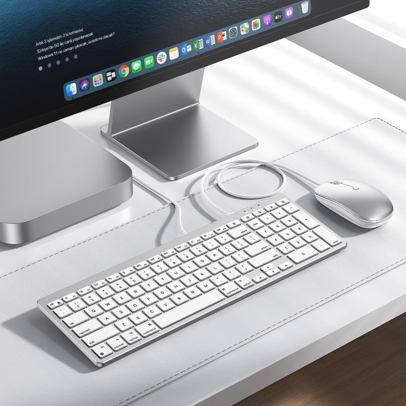 Wired Keyboard and Mouse for Mac, with Number Pad, USB-C/USB-A Plug & Play | Mouse Connects to Keyboard, Full Size for MacBook Air/Pro/iMac/Mini, Hotkeys, Ergonomic 6°Comfort Tilt for Home Office typing