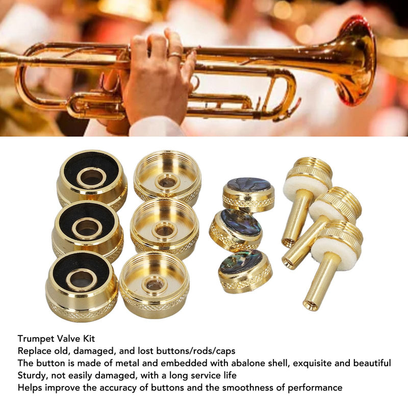 [AUSTRALIA] - Trumpet Valve Finger Button Cap and Rod Set, with Abalone Shell for Repair Replacement for Old Parts Easy Installation Exquisite Button Sturdy Metal 