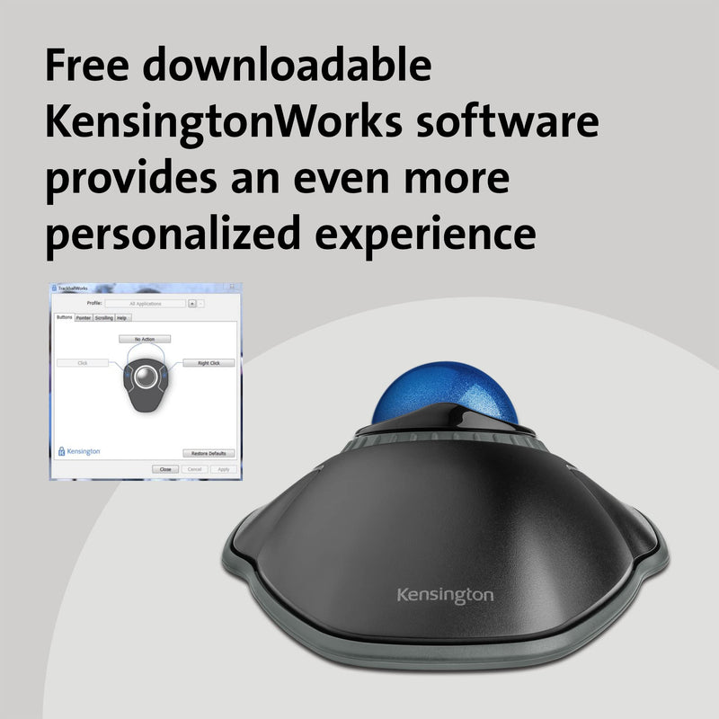 Kensington Orbit Trackball Mouse with Scroll Ring (K72337US), 4 1/2X5 1/2X2" Black-Blue wired usb