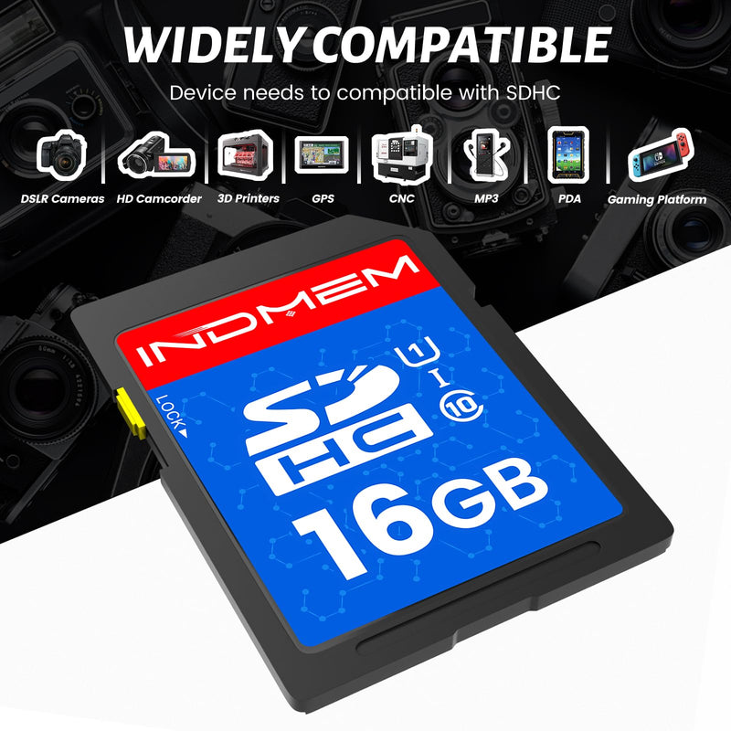 INDMEM SD Card 16GB, 8 Packs Class 10 16GB Flash Memory Card MLC Standard Secure Digital Cards Camera Card 16GB(8pcs)