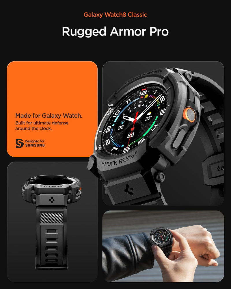 Spigen Rugged Armor Pro Designed for Galaxy Watch8 Classic and Rugged Armor Designed for Buds 3/3Pro Case Bundle - Matte Black