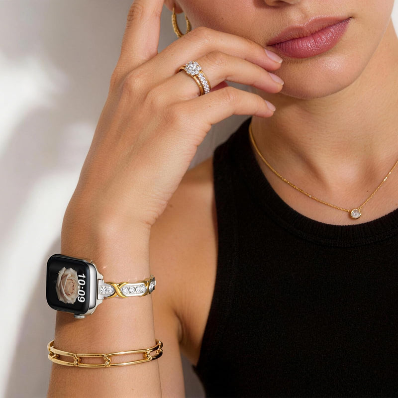 Luxury Silver Metal Band Compatible with Apple Watch Bands for Women | Stainless Steel, Chain Straps for iWatch Series 9 8 7 6 5 4 3 2 1 SE, 41mm 40mm 38mm 42mm(Series 11 10), Adjustable Retro Classic/Silver