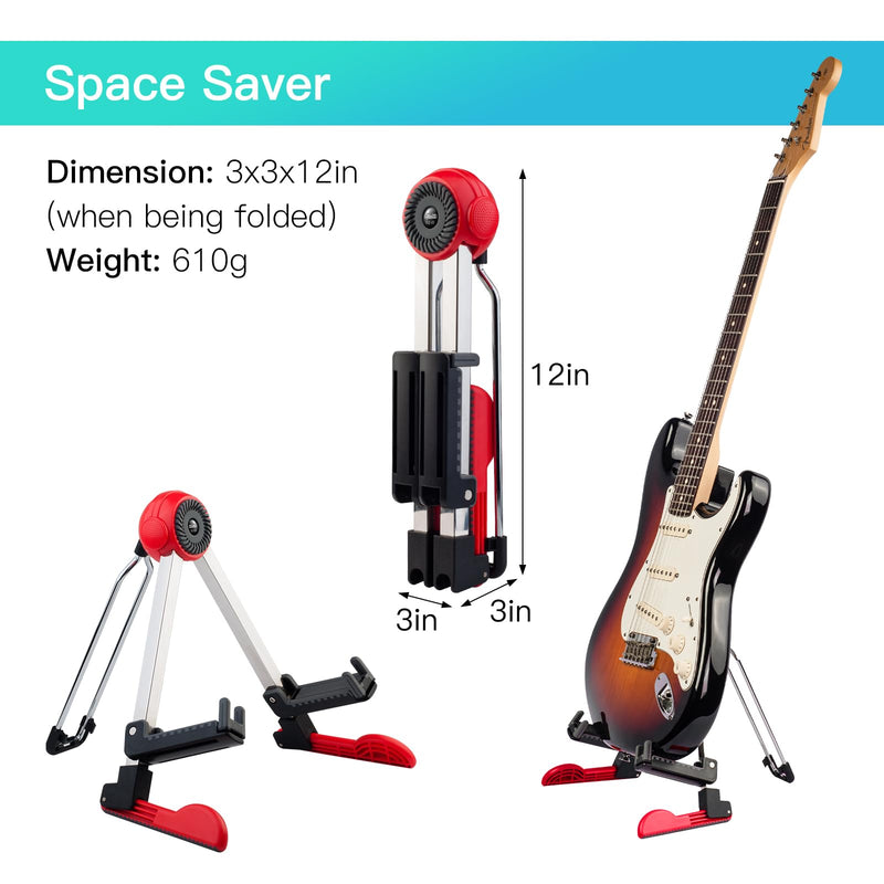 GUITTO Guitar Stand Floor Universal Folding Tripod Guitar Stands for Acoustic Electric Guitars Bass Accessories Banjo Stand GGS-03 Red