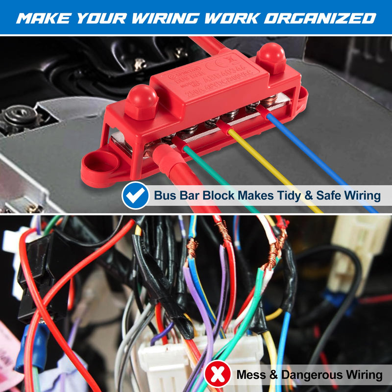Spurtar 12V Bus Bar 12V Power Distribution Block 4X 5/16'' M8 Stud 6X #8 M4 Screws Bus Bar Terminal Block 12V 24V 48V 250A Battery Bus Bar for Car Truck RV ATV Boat Trailer Red Black Pair 4 x 5/16'' M8 - 6x #8 Screws