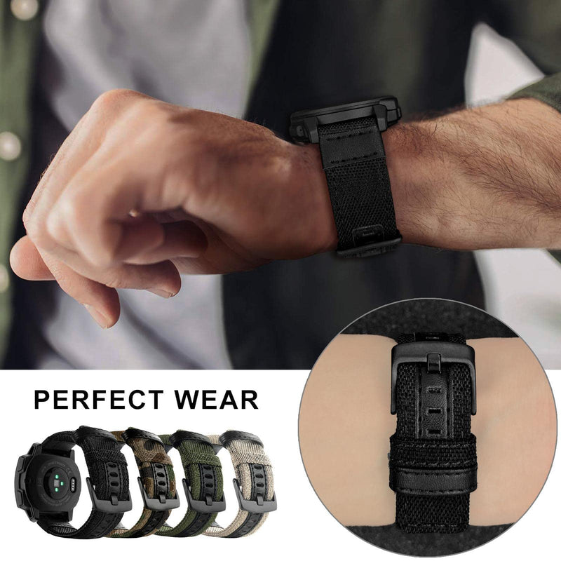 Abanen 22mm Nylon Military Style Watch Bands for Garmin Instinct/Instinct 2 Solar, Woven Fabric Durable Wristband Strap for Garmin Instinct Tactical/Tide/Esports/Instinct Solar Black