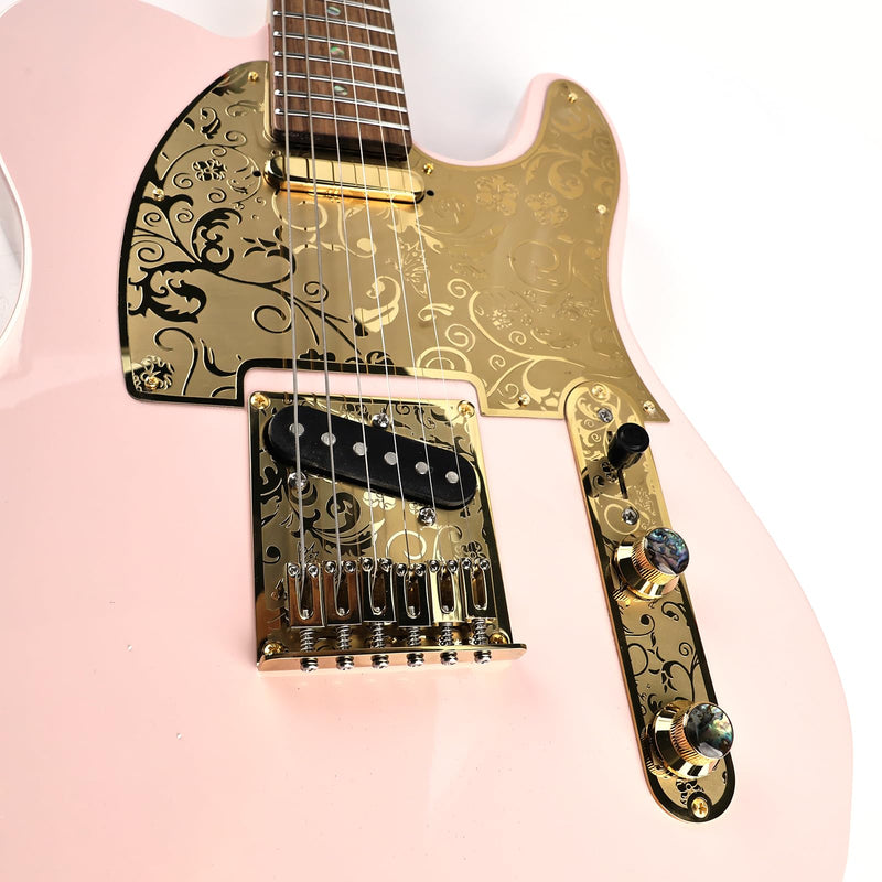[AUSTRALIA] - 10.5mm Engraved Stainless Steel Fixed Electric Guitar Bridge Single Pickup Hole 6-string Guitar hardtail Bridge for Telecaster Tele TL Style Electric Guitar Replacement Parts (Gold) Gold 