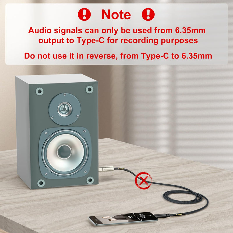 J&D USB C to 6.35 mm 1/4 inch TS Guitar Audio Cable, Audio Recording, Bass, Electronic Piano Microphone Cord Compatible with iPhone 16 Pro Max/16 Pro/16 Plus/16/15/15 Pro Max/15 Pro/15 Plus, 10 Feet Blue