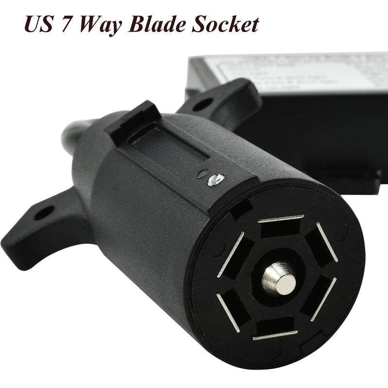 [AUSTRALIA] - Oyviny USA to EU Trailer Light Converter US Vehicle 7-Way Blade Socket Adapter to European Trailer 7-Pin Round Connector Plug and Play Trailer Converter Waterproof (Color:Black) 