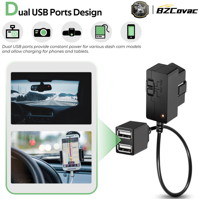 [AUSTRALIA] - Constant Power Cable for Garmin Dash Cam, OBD-II Port Adapter with Dual USB for Car Charging, Supports Multiple Parking Modes 