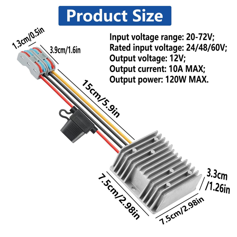 DC 20-72V Step Down to 12V 10A 120W DC Converter Suitable for Waterproof Voltage Reduction Devices on Golf Carts and Forklift Trucks (20-72V to 12V10A) 20-72V to 12V10A