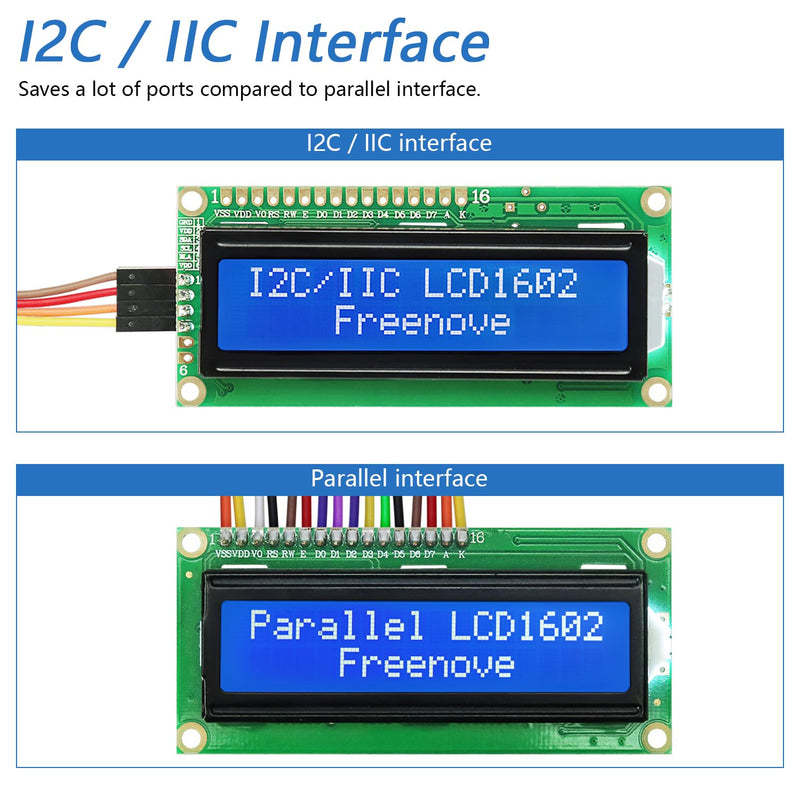 FREENOVE I2C IIC LCD 1602 Module (2 Pack), New Type TWI Serial 16x2 Display, Compatible with Arduino Raspberry Pi Pico ESP32 ESP8266 I2C 1602 2 Pack