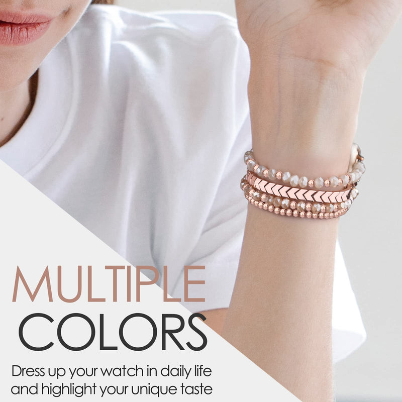 MOFREE Beaded Bracelet Compatible for Apple Watch Band 38mm 40mm 41mm 42mm 44mm 45mm Women,Fashion Handmade Elastic Stretch Strap for iWatch Series SE 8 7 6 5 4 3 2 1 Rose Gold 38mm/40mm/41mm-S/M(5.3"-6.2")