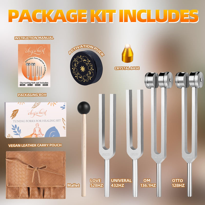 [AUSTRALIA] - Tuning Forks for Healing(128Hz, 136.1Hz, 432Hz, 528Hz),Medical-Grade Weighted & Unweighted Tuning Forks Set with Vegan Leather Pouch &Activator, for Chakra/Sound Therapy/Yoga/Meditation 