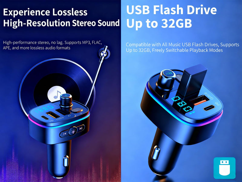 [AUSTRALIA] - TISONNY Bluetooth FM Transmitter for Car, with Dual Fast Charging (QC3.0 & PD 20W), Qualcomm 5.0 Chip, Hands-Free Calling, Support USB/TF Card Playback, Plug and Play for All Cars Black FM Transmitter T65 
