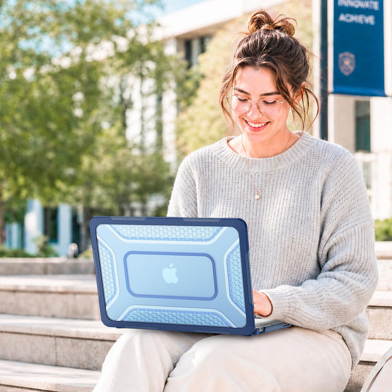 Sanyetral Shockproof Case for MacBook Neo 13 Inch A3404 2026 (A18 Pro Chip) | Military Grade Anti-Scratch Matte Translucent MacBook Neo Hard Cover with Foldable Kickstand and Heat Dissipation -Navy Blue Navy Blue