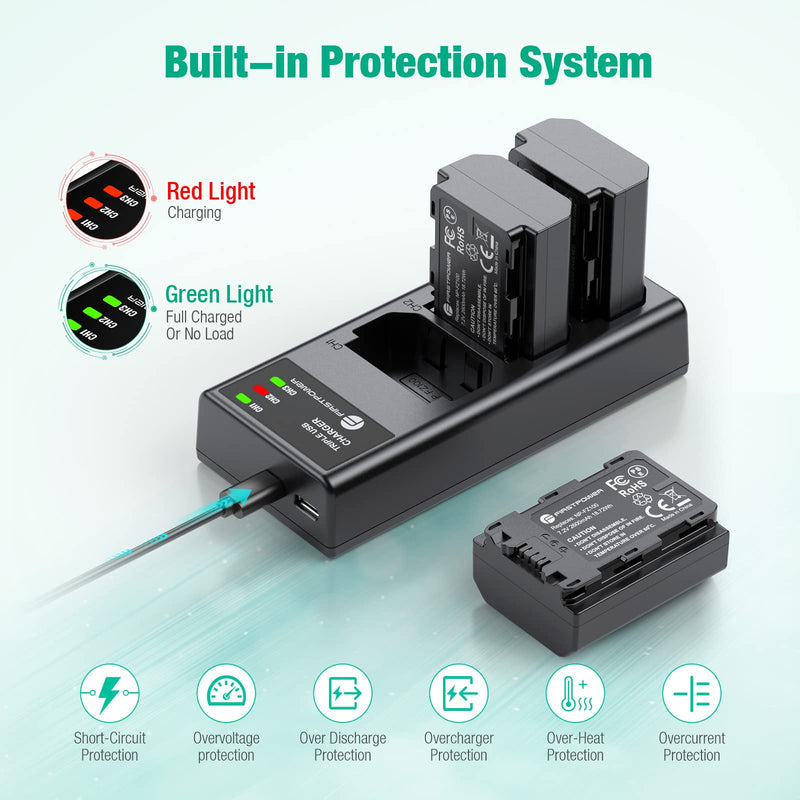 FirstPower NP-FZ100 Battery 3-Pack and Triple Slot Charger for Sony FX3, FX30, A7 III, A7 IV, A7R III, A9, A6600, A7R3, A7S III/A7S3, A7R III/A7C Camera