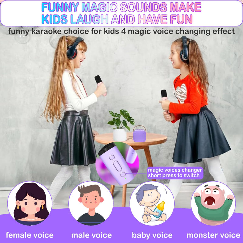 Portable Bluetooth Karaoke Speaker with 2 Wireless Microphones & LED Lights for Kids Birthday Parties K1-2MIC-PURPLE