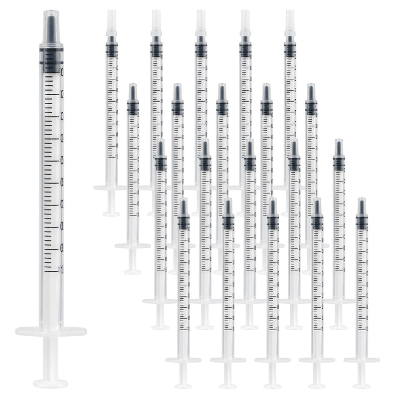 1 ml Syringe, Pack of 20 Reusable Colostrum Syringe, Dosing Syringe Without Needle with Caps, Food Syringe for Small Pet Feeding, Liquid Measure Syringes, Laboratory, Industry 1 ml, 20 pieces