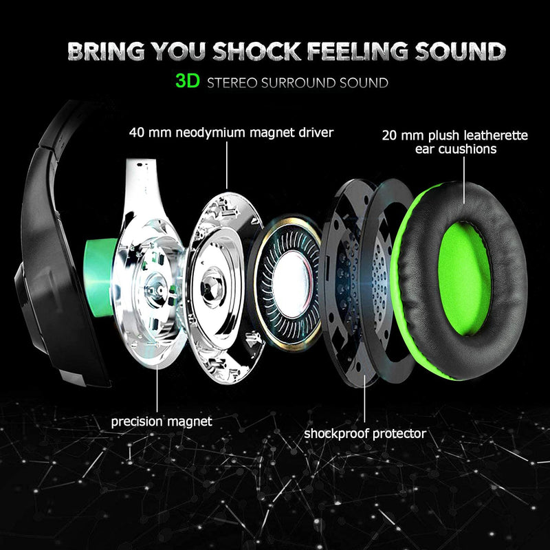 BlueFire 3.5mm PS4 Gaming Headset Headphone with Microphone and LED Light Compatible with Playstation 4, PS5, Xbox one, PC (Green) Green