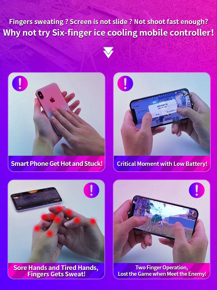 Mobile Game Controller Fast Cooling Phone Gamepad 4 Trigger 6 Finger Operation Grip 4000 mAh Built-in battery Rechargeable for iPhone, Samsung, Oneplus, Pixel, compatible with PUBG CoD Warzone Mobile