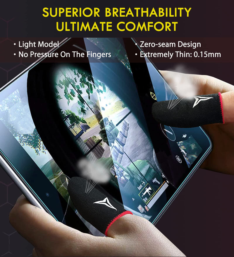 6 Pack Mobile Phone Gaming Finger Sleeves, Nuozme Finger Sleeves Compatible with All Touchscreen Devices, 0.15mm Superconducting Nanofibers, Smooth Feel, Anti-Sweat, Extremely Thin, Red Edge Red Edge (6 PCS )