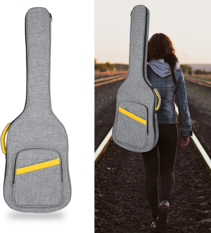 LETSROCK Bass Guitar Case, Bass Guitar Gig Bag 0.4 Inch waterproof Thick Padding Backpack Soft Bass Case Dual Adjustable Shoulder Strap Pocket & Neck Strap Gray Bass Bag