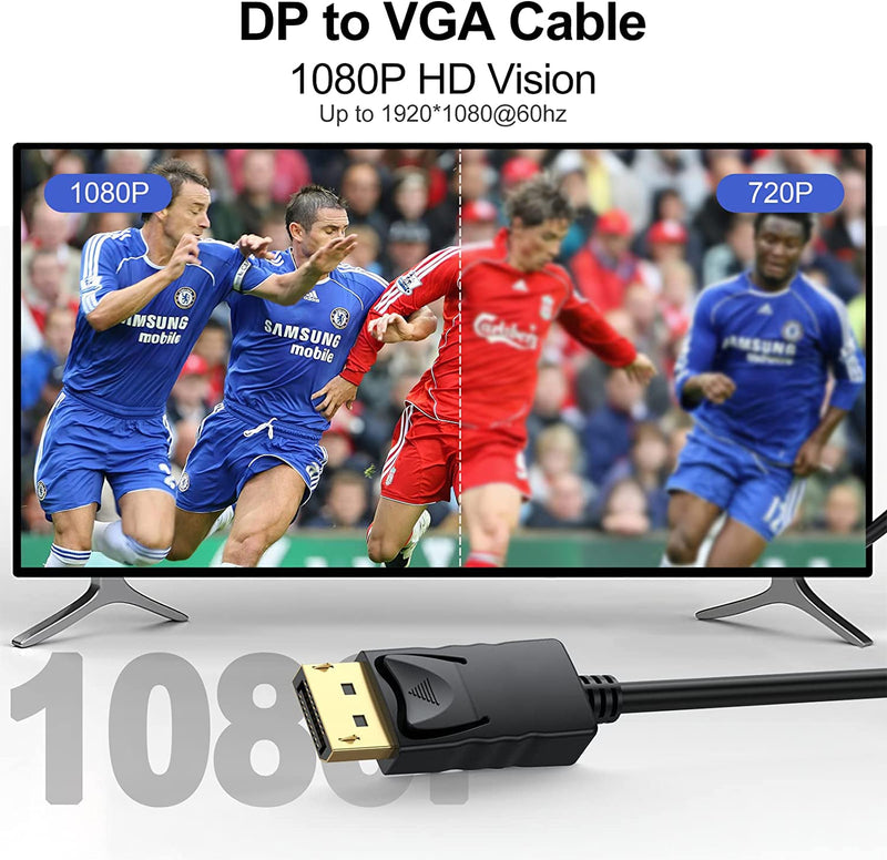 DisplayPort to VGA Cable 10 FT, 2-Pack Display Port DP to VGA Adapter Cord Male to Male HD Video 1080P for Computer, Monitor, TV, Projector