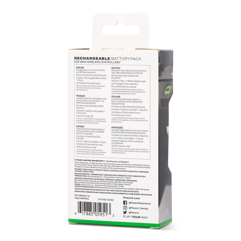PowerA Rechargeable Battery Pack for Xbox Series X|S and Xbox One Controllers, Xbox Rechargeable Battery Pack, Officially Licensed for Xbox Single Battery