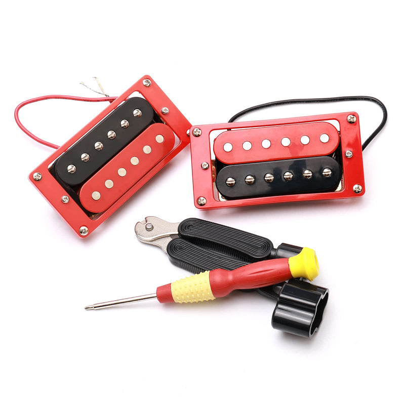 [AUSTRALIA] - Electric Guitar Pickups Humbucker Double Coil Pickup Guitar Neck Bridge Parts Replacement Set with String Winder and Screwdriver（2PCS, Black and Red） 