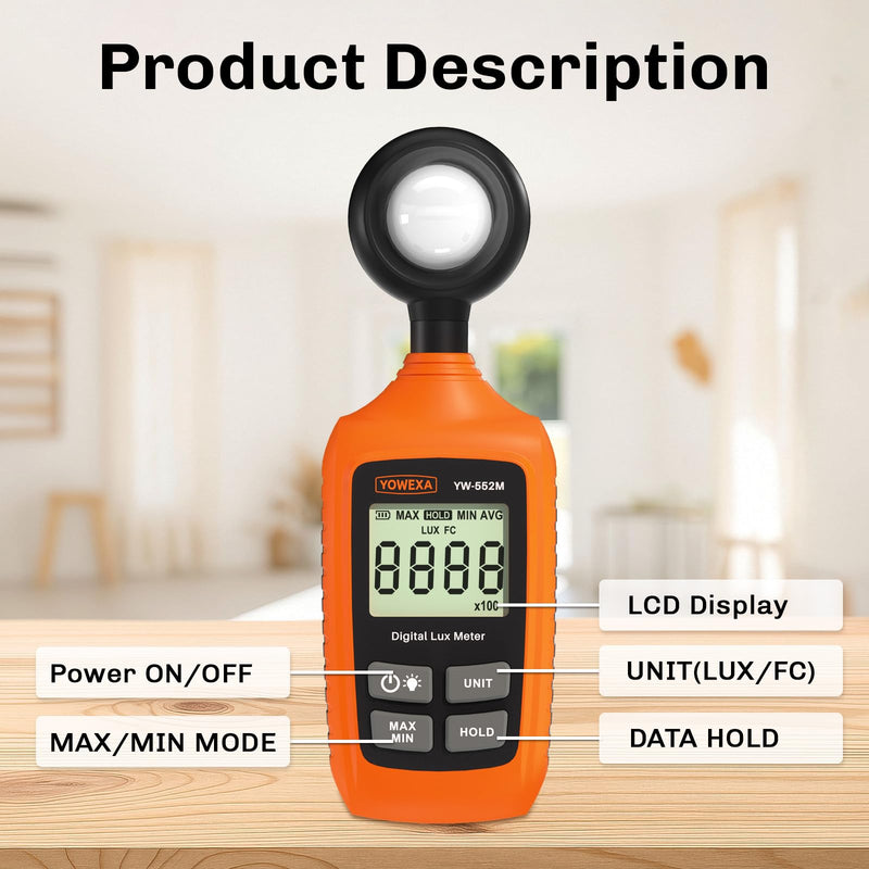 [AUSTRALIA] - Digital Light Meter, 0-200,000 Lux (0-20,000 Foot Candles), Backlight, Max/Min, Data Hold, Lux/Fc Unit Switch, for Plants, Office, Indoor Lighting, and More 