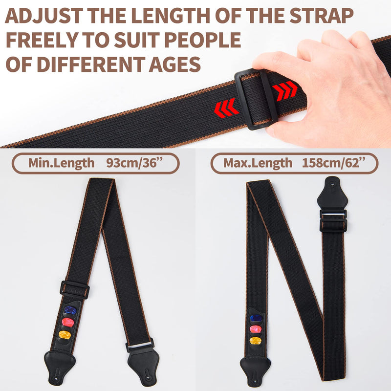 WOGOD Guitar Strap - Acoustic Electric Guitar Straps,Bass Guitar Strap with 3 Guitar Picks Holder Ends Guitar Strap With3 Pick Holder-black