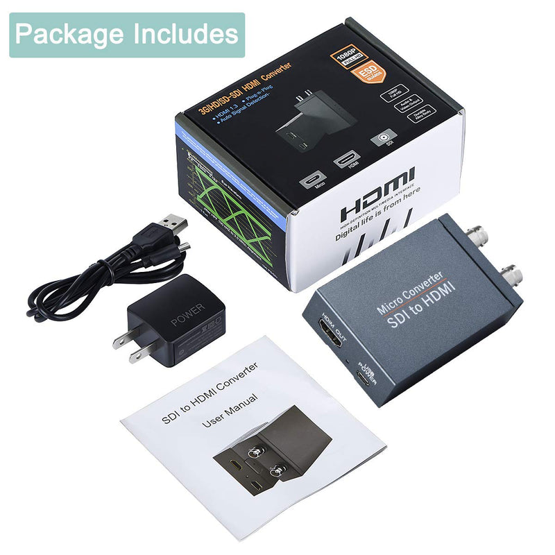 Anber-Tech SDI to HDMI Converter, SDI in HDMI Out with SDI Loopout, 1080P@60Hz Audio Embedder Support HDMI 1.3, 3G/HD-SDI Auto Format Detection Extender for Camera CCTV