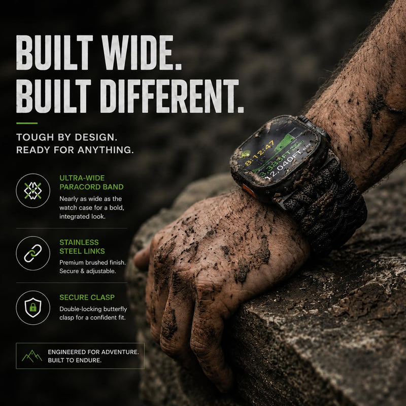 Tefeca Titan Series Ultra Wide Paracord Band Compatible with Apple Watch/Ultra Ultra wide 49/46/45/44mm M/L Black