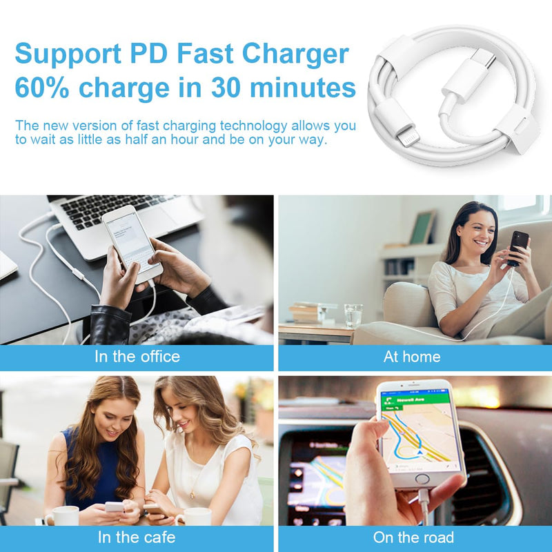 iPhone Fast Charger 3+3Pack 20W USB C Wall Charger with 6FT Fast Charging Cable Compatible with iPhone 14/13/12/11/Pro/Pro Max 3Pack