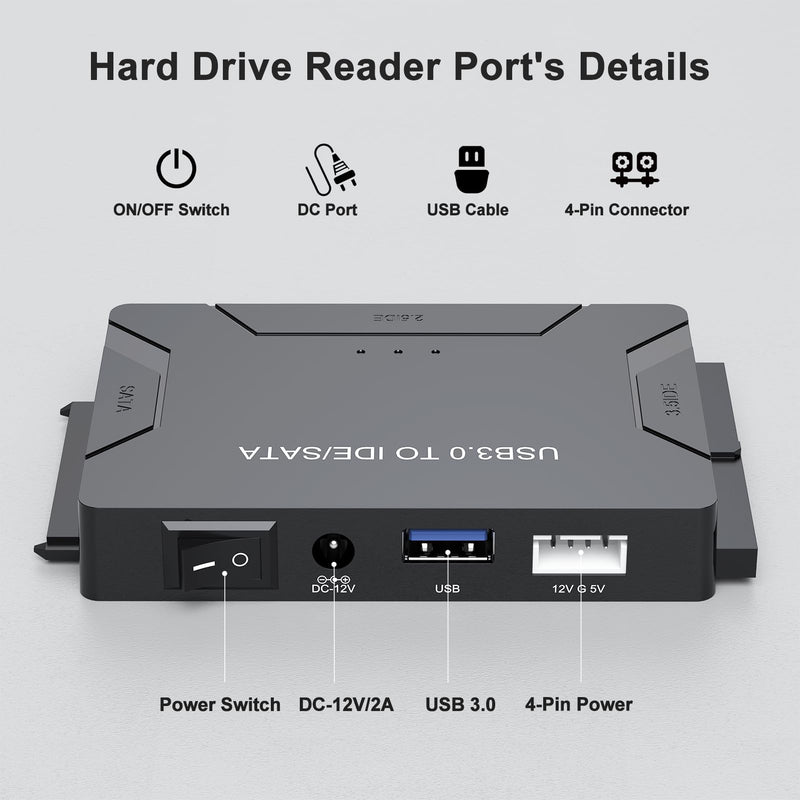 FEMORO Hard Drive Reader IDE SATA to USB 3.0 Adapter, USB + Type C External Hard Drive Data Ultra Recovery Converter Kit with Power for 2.5 3.5 hdd ssd disk 5.25 Inch DVD/CD-ROM Optical Drive SATA IDE to USB+USB C